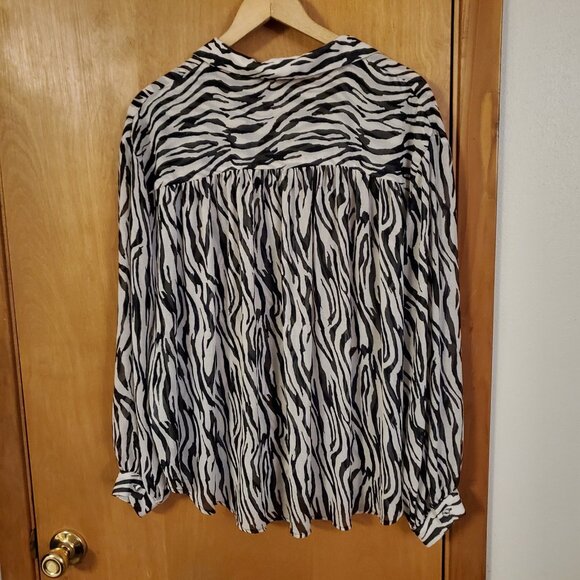 Free People Ciara Zebra Printed Button Down Blouse Sheer Black/White Size XL - Picture 3 of 6
